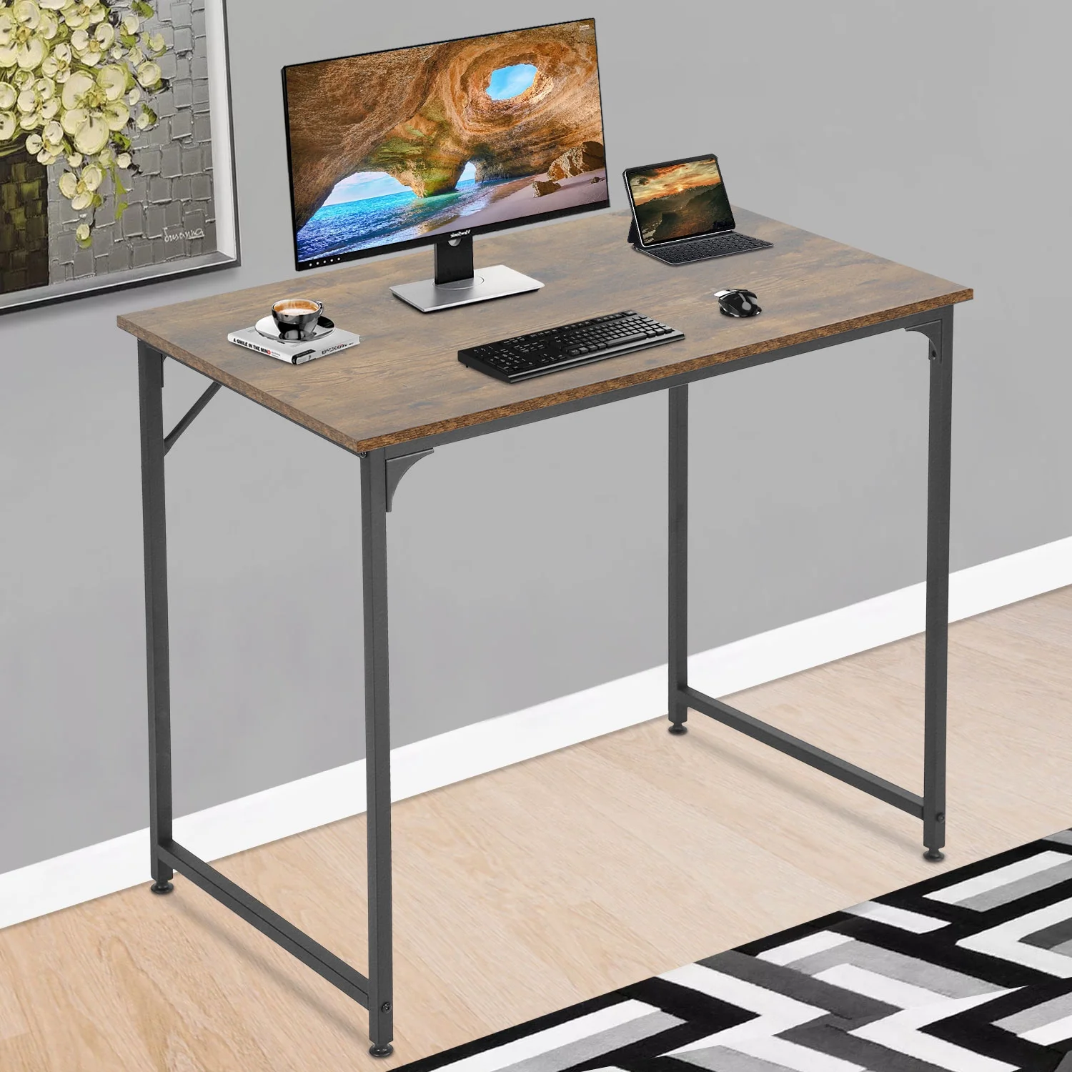 BestOffice 35.4in Gaming Simple Style PC Wood+Metal Multi-Function Computer Desk, Vintage