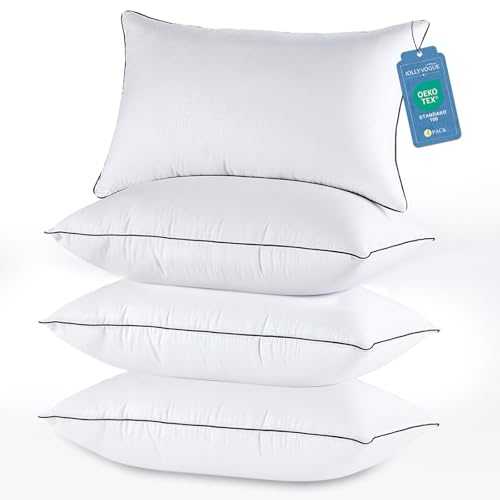 JOLLYVOGUE King Size Pillows Set of 4 for Sleeping, Soft and Supportive Bed Pillows with Down Alternative Filling for Side and Back Sleepers, Hotel Collection