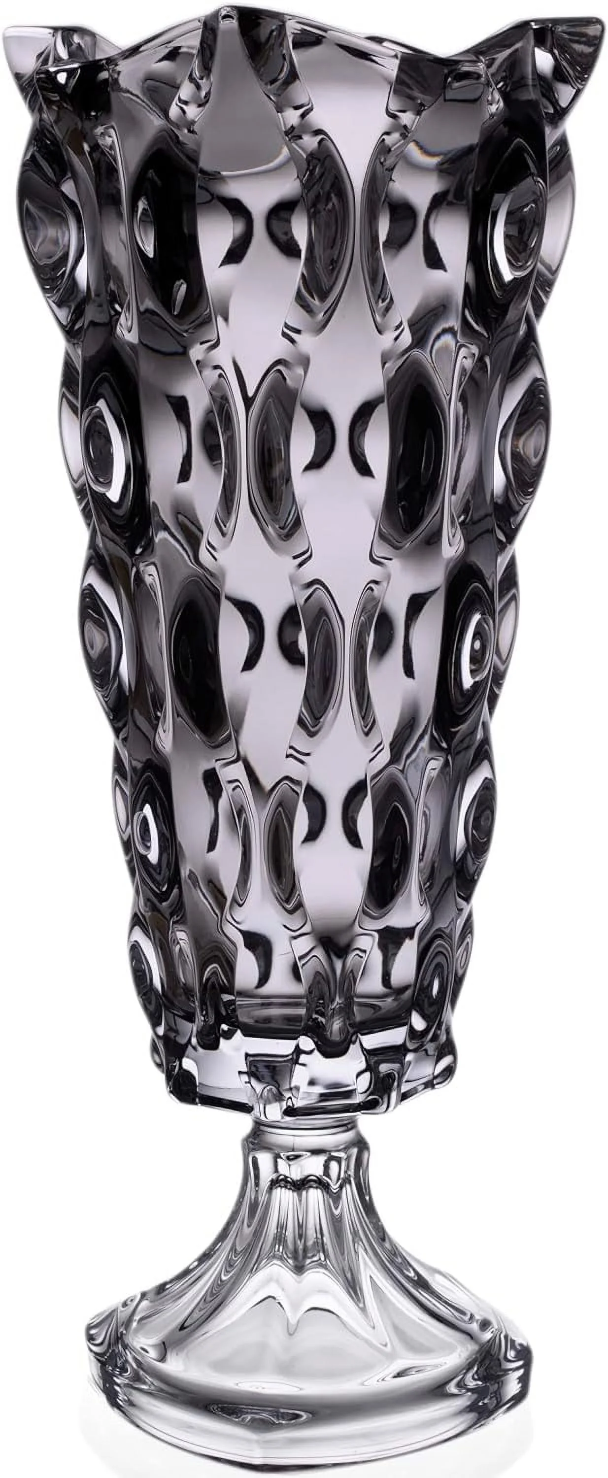 Bohemian Crystal Glass Footed Vase 16-Height Grey Vintage Mozart Design Centerpiece Flower Vase Home Decor Wedding Birthday Housewarming Anniversaries, Gray