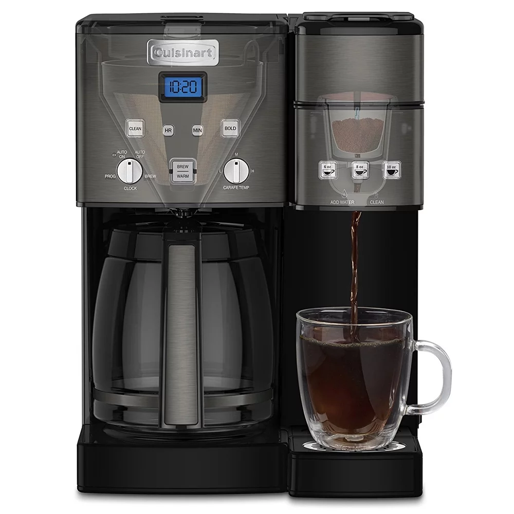 Cuisinart SS-15BKSP1 12 Cup Coffeemaker and Single Serve Brewer Bundle with Deco Essentials Stainless Steel Ice Cubes with Storage Case Reusable 4 Pack