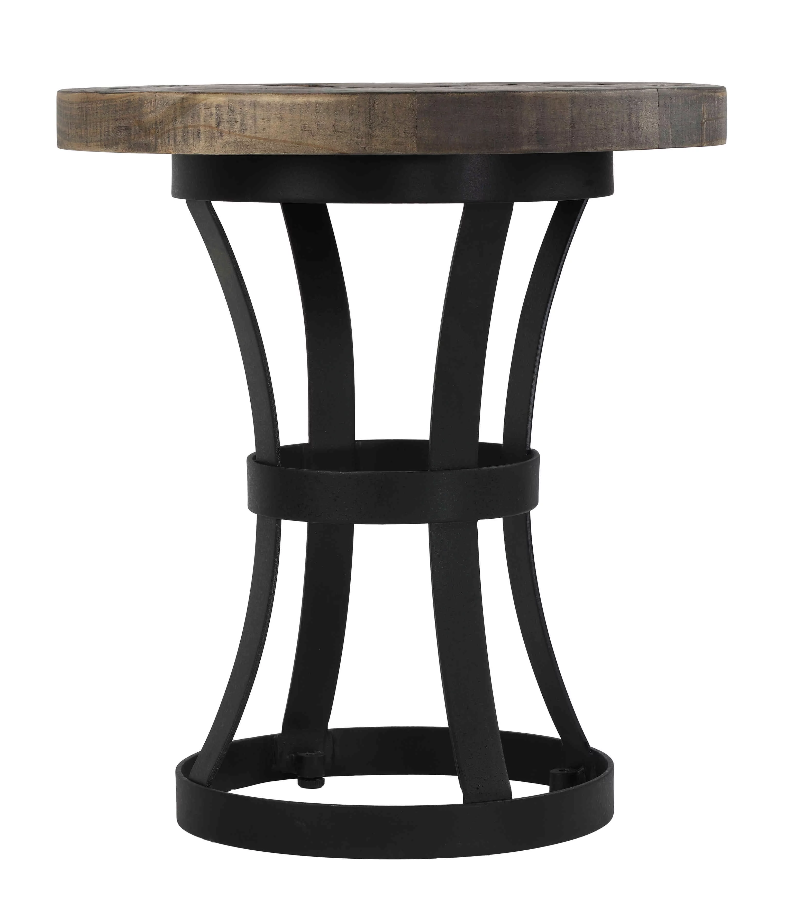Cortesi Home Newcastle Round End Table, Solid Reclaimed Wood and Black Metal, 18