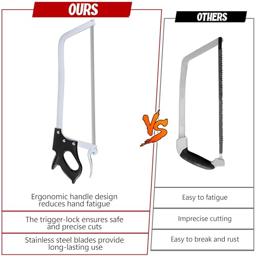 Butcher Saw Meat and Bone, Professional Meat Processing Saw with 22 Inch Stainless Steel Blade, Quick Release Black Tightening Cam Comfort Handle, for Household, Processed Livestock and Game