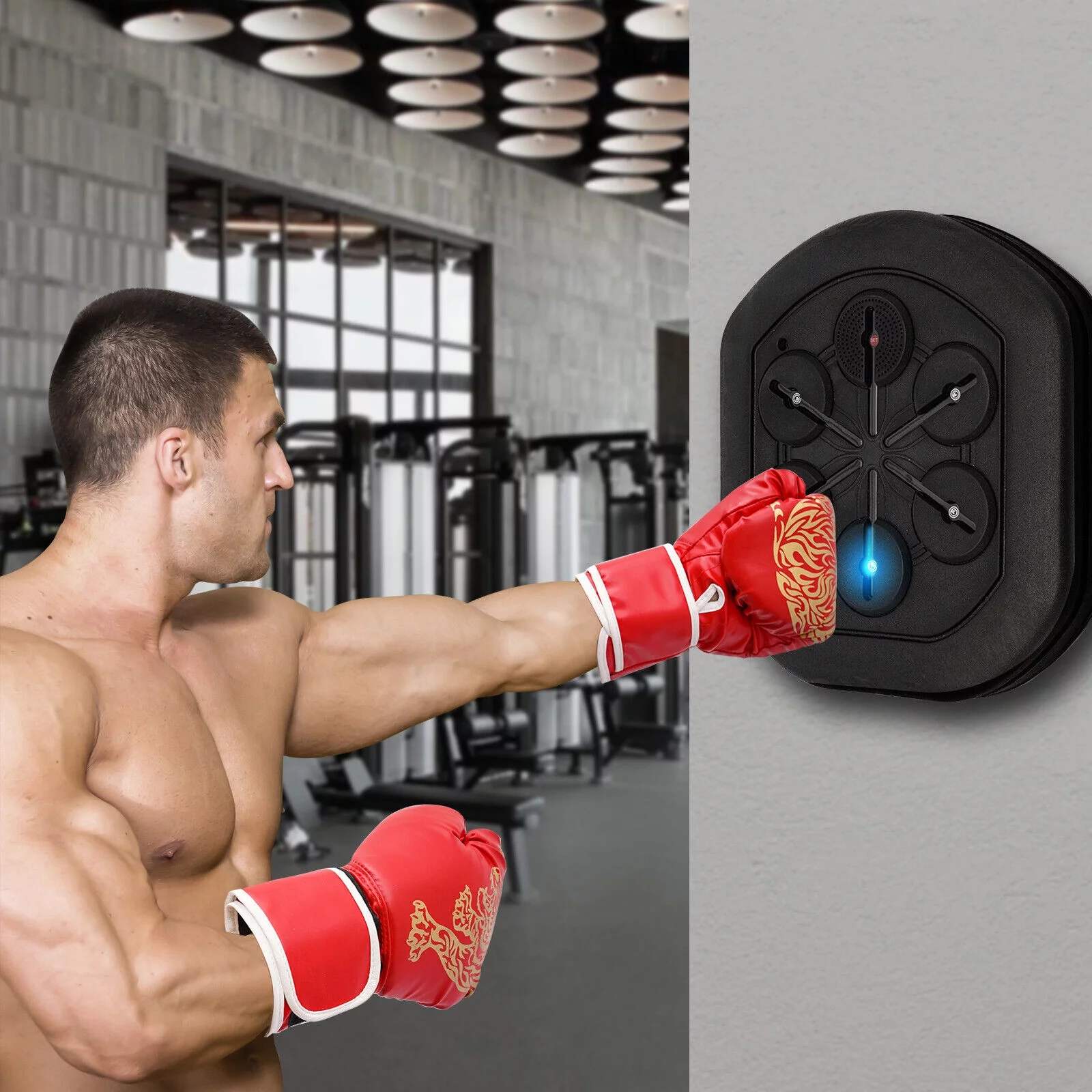 Smart Wall Mounted Music Boxing Machine,Electronic Music Boxing Machine W/ Stand, USB Charging Boxing Equipment W/ Bluetooth LED
