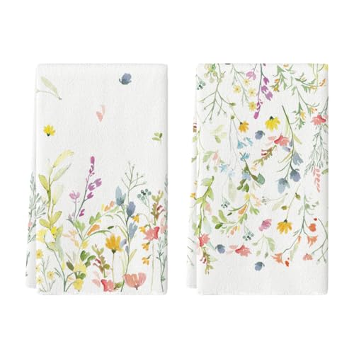 Artoid Mode Wildflower Floral Christmas Kitchen Towels Dish Towels, 18x26 Inch Farmhouse Holiday Winter Decoration Cleaning Set of 2
