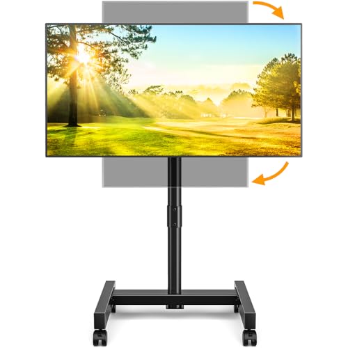 5Rcom Rolling TV Stand, Mobile TV Cart for 13-50 Inch Flat Curved TV with Tilting and Rotating, Portrait to Landscape, Height Adjustable Portable TV Stand with Wheels for Home/Office/Outdoor/Mall