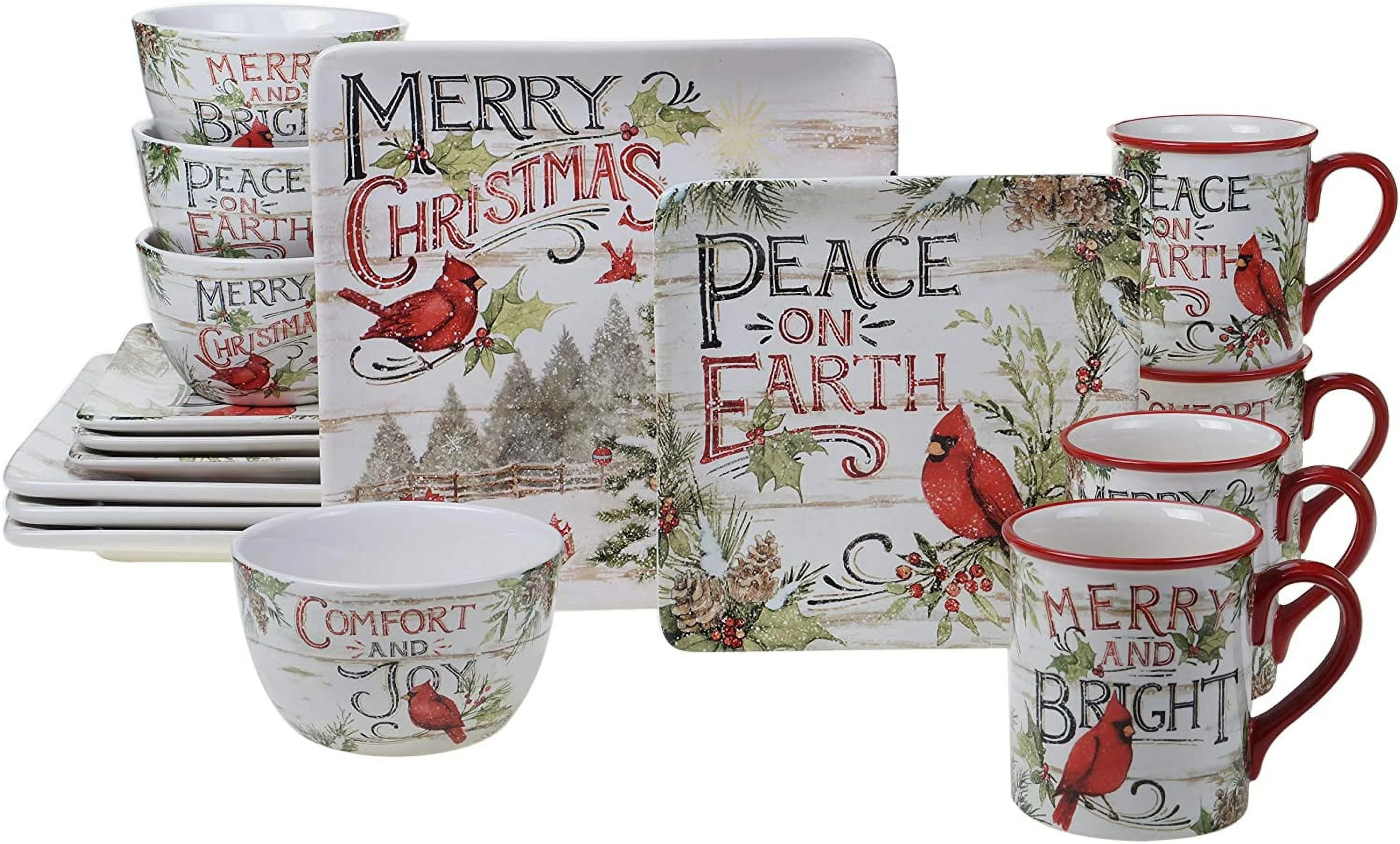 Certified International Evergreen Christmas 16pc Dinnerware, Service for 4, Multicolor