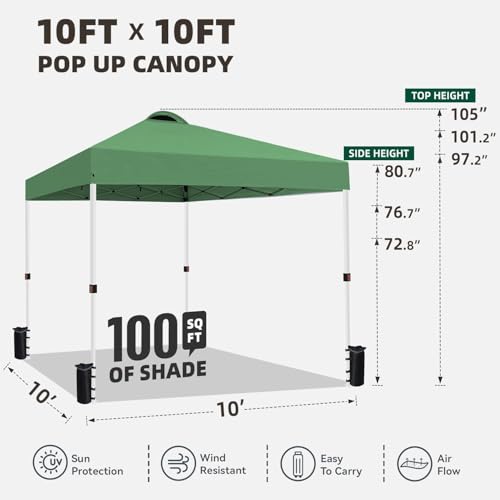 10x10 Pop Up Canopy Tent Waterproof Tent for Outdoor Party Camping Commercial Event Tent, with Wheeled Bag and 4 Sandbags (Red)