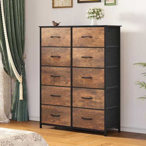 DWVO Dresser for Bedroom, Fabric Dresser with 8 Drawers, Tall Double Drawer Chest of Drawers for Closet, Living Room, Sturdy Steel Frame, Wooden Top, Easy Pull Handle