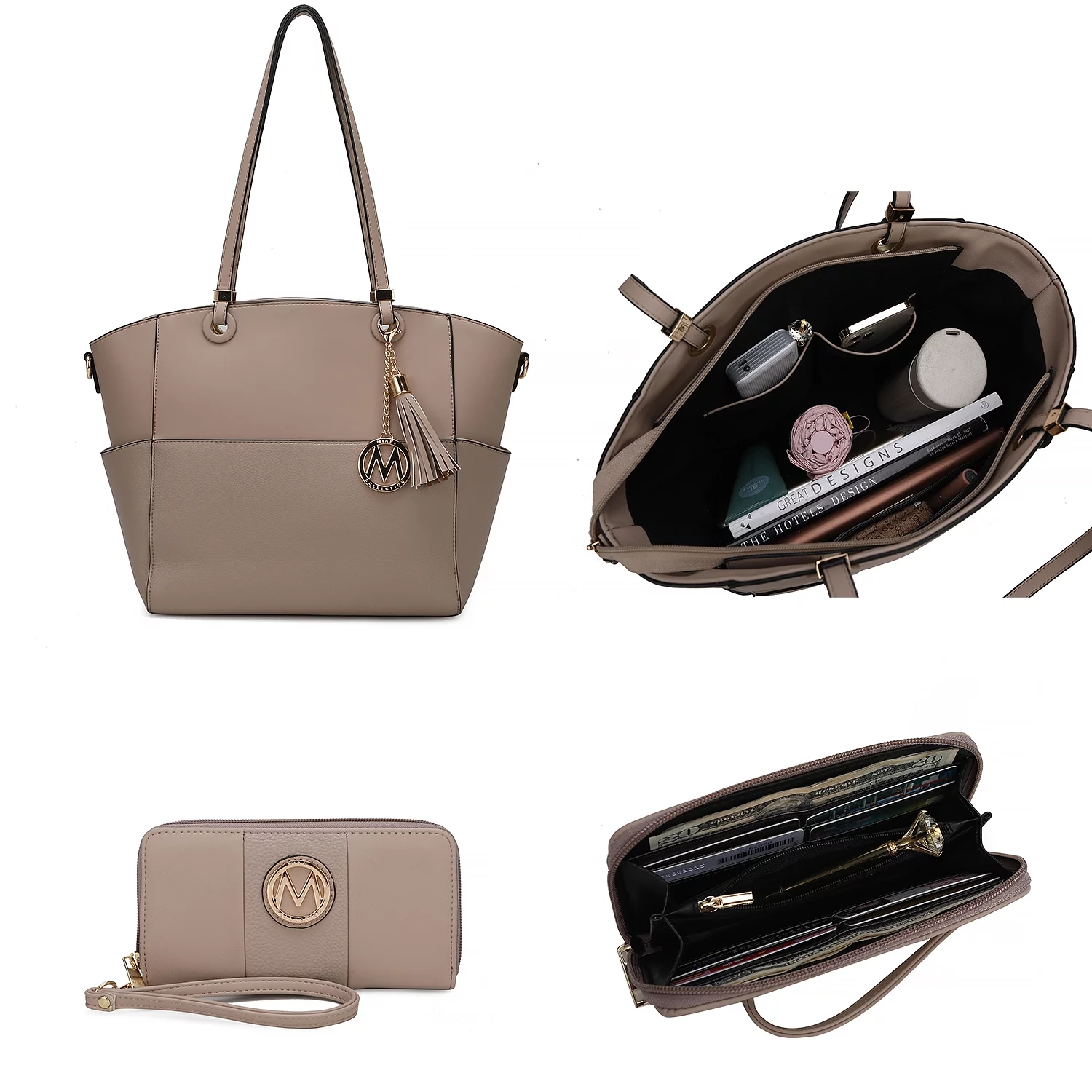 Prisha Vegan Leather Womens Tote Bag with Wallet - 2 pieces by Mia K