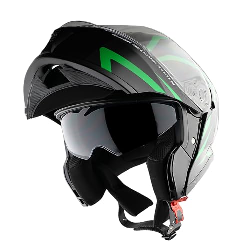 1Storm New Motorcycle Bike Modular Full Face Helmet Dual Visor Sun Shield with Rechargeable LED Tail Light: LED-X90 Carbon Fiber Black