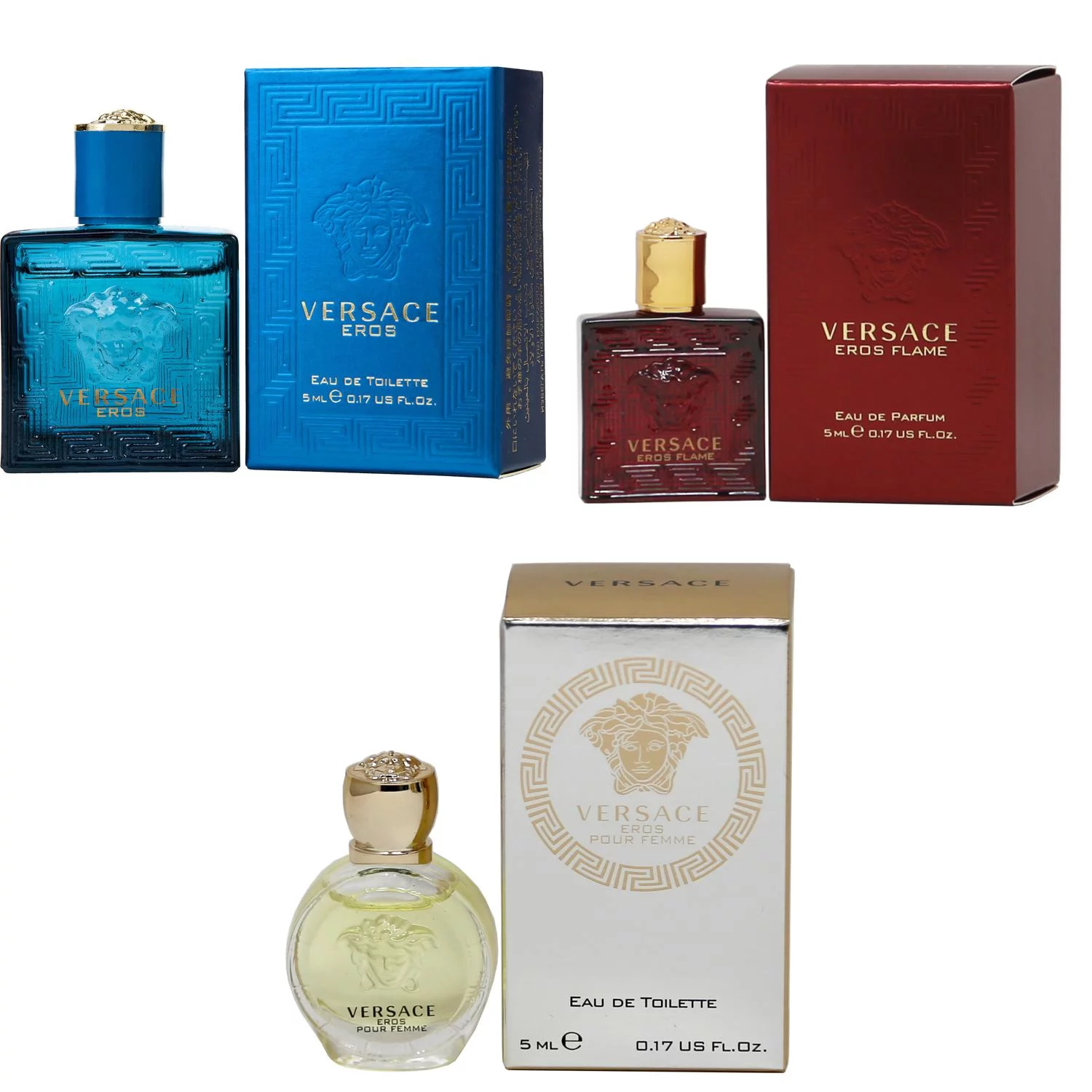Versace Eros Men EDT, Eros Flame EDP, Eros Women EDT - 5ml 3PK Kit