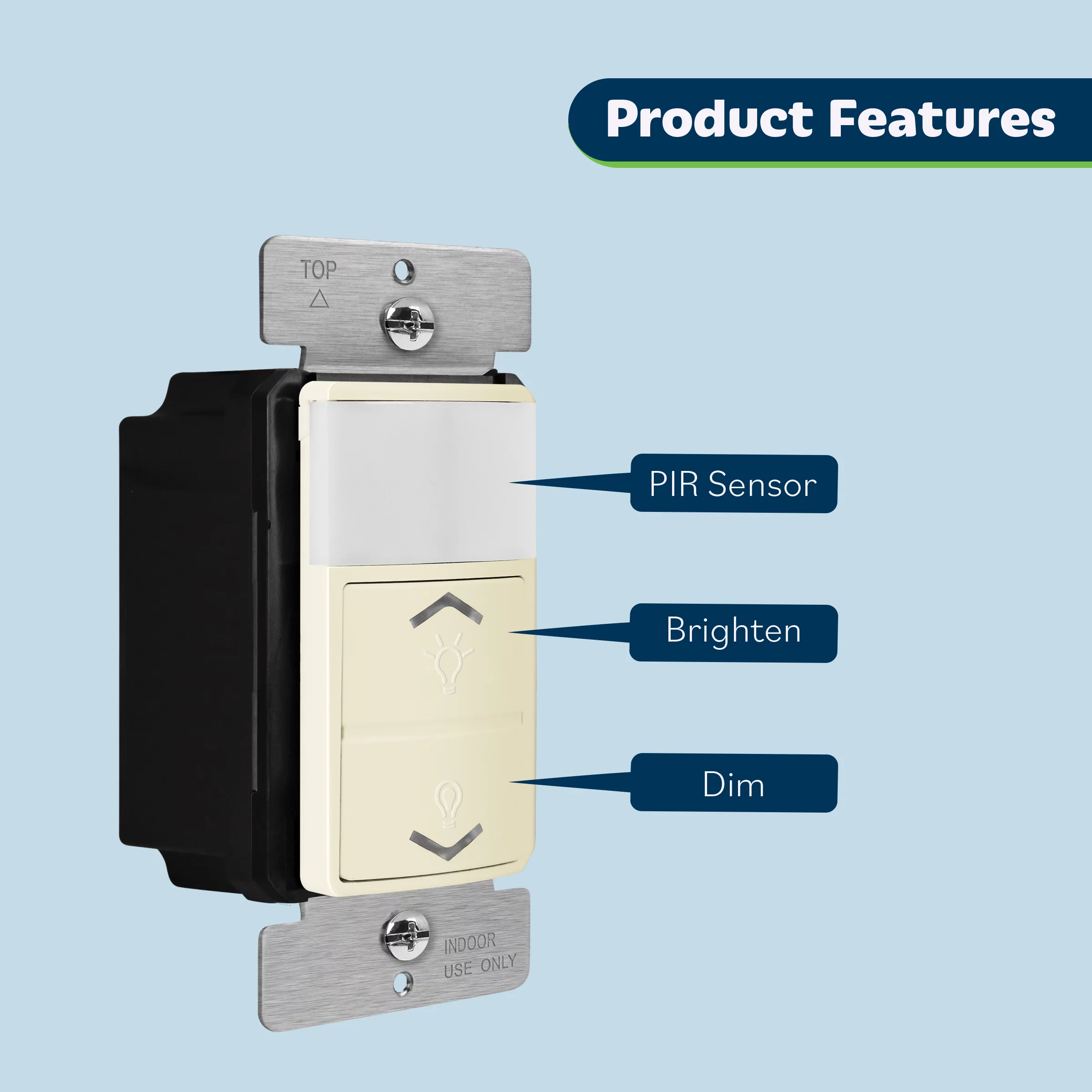 TOPGREENER Motion Sensor Light Switch Dimmer, Electronic Dimmer with PIR Motion Sensor, Occupancy & Vacancy Modes, 150W LED/CFL, Single-Pole, UL Listed, TDODS5-120-LA, Light Almond