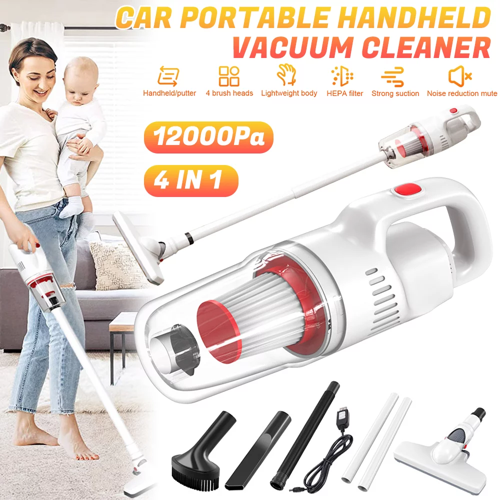 Cordless Stick Vacuum Cleaner, 12000Pa Household Cordless High-power Vacuum Cleaner, 4 in 1 Handheld (White)