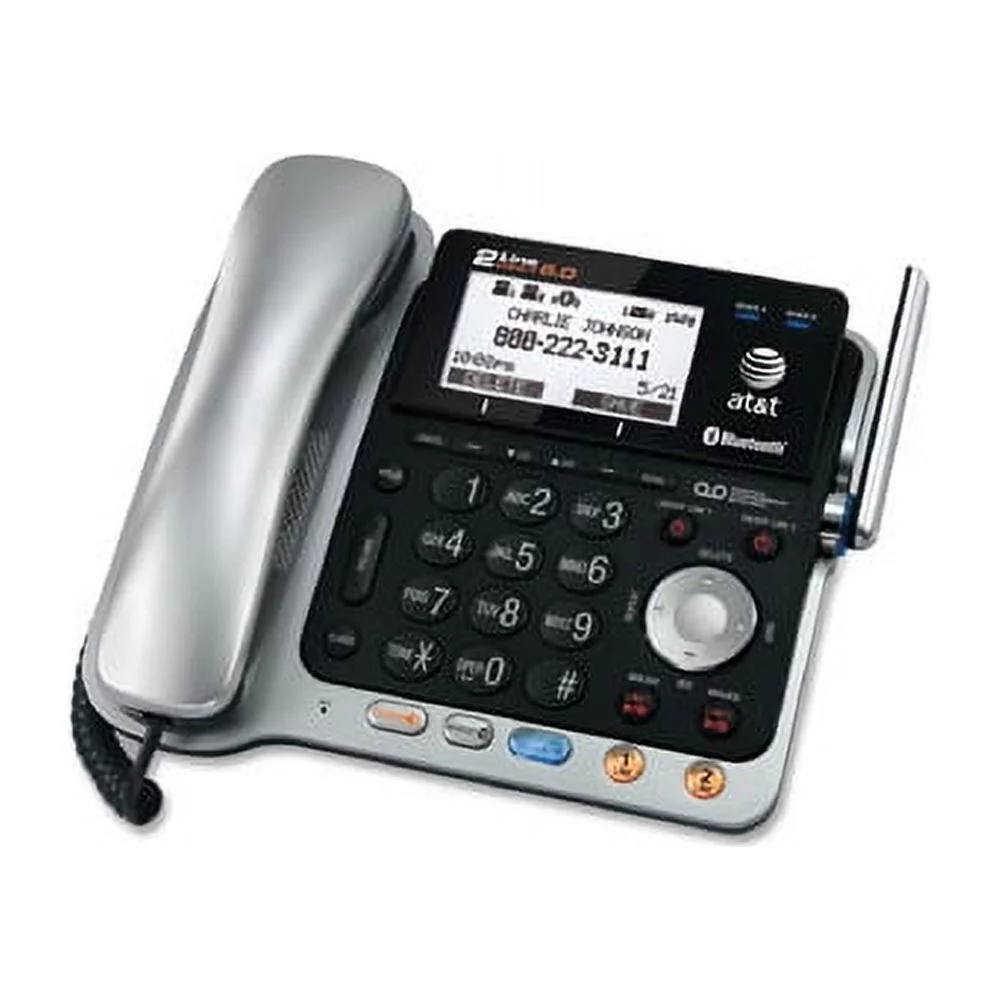 AT&T TL86109 DECT 6.0 2-Line Expandable Corded/Cordless Phone with Bluetooth Connect to Cell and Answering System, Silver/Black, 1 Handset 2 x Phone Line - Speakerphone - Answering Machine - Backlight