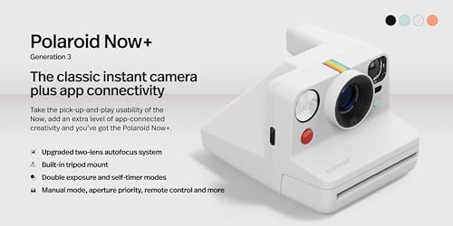 Polaroid Now+ 3rd Generation I-Type Instant Camera + Film Bundle - Now+ Bluetooth App Controlled Black Camera + 16 Color Photos (6562)