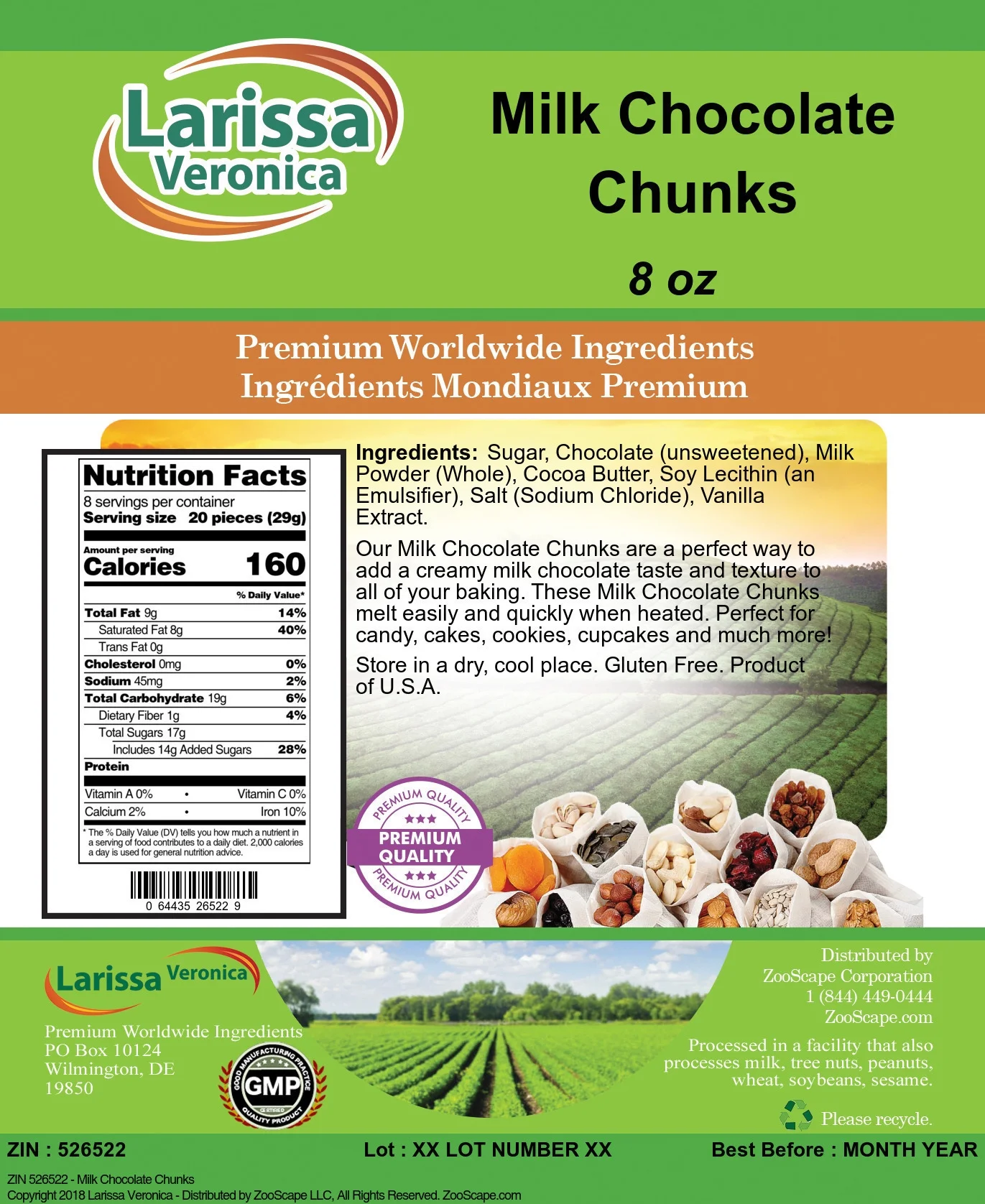 Larissa Veronica Milk Chocolate Chunks, (8 oz, 3-Pack, Zin: 526522)