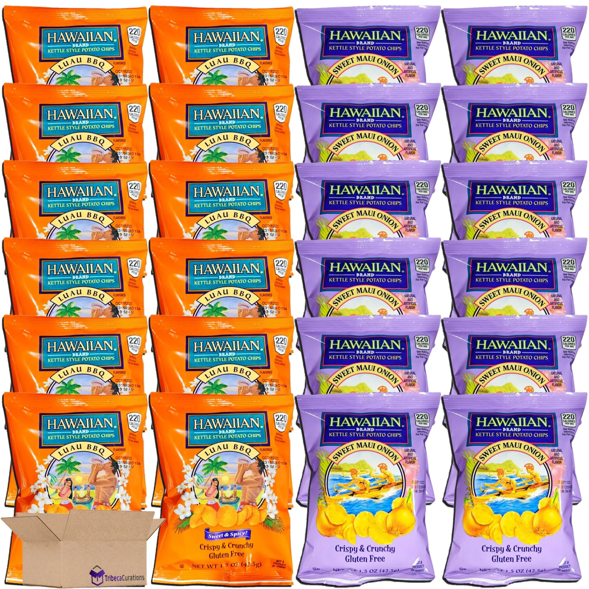 Tribeca Curations | Hawaiian Kettle Style Potato Chips Combo Pack | Luau BBQ & Sweet Maui Onion | Bundled by Tribeca Curations | 1.5 Ounce Bag | Pack