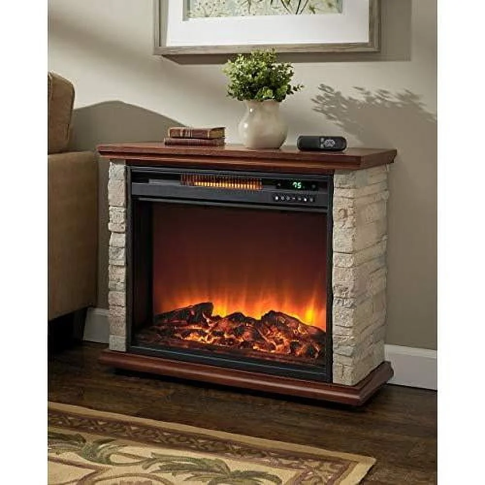 1500 Watt Electric Infrared Quartz Fireplace Heater For Indoor Use With 3 Heating And , Faux Stone & Oak Wood