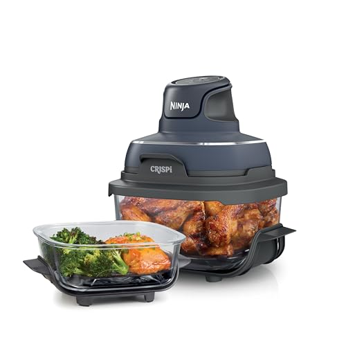 Ninja Crispi Air Fryer, Microwave, Freezer & Dishwasher Safe, Non Toxic Glass Portable Cooking System, 4 QT & 6 Cup Glass Containers with Storage Lids, Easy Meals, Air Fry, Bake, Green, FN101SG