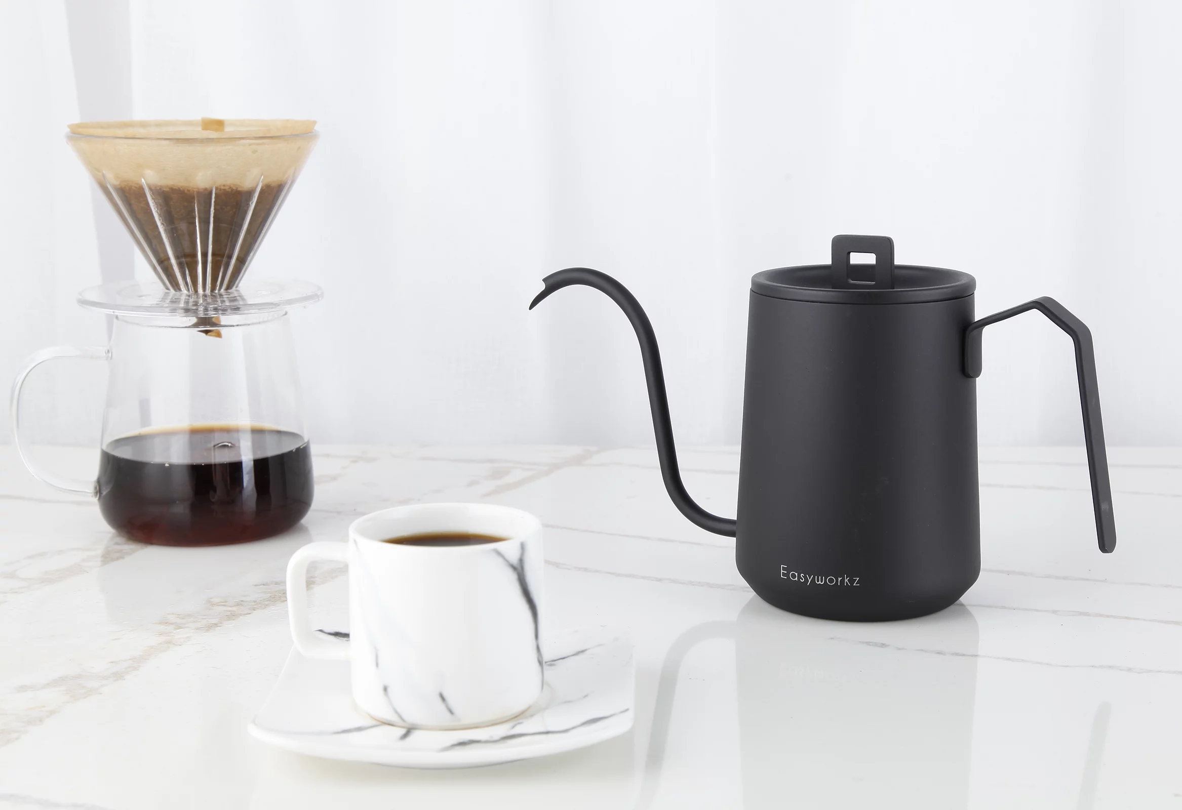 Easyworkz Gooseneck Pour Over Stainless Steel Coffee Kettle 20 oz with Upgraded Spout, Matte Black