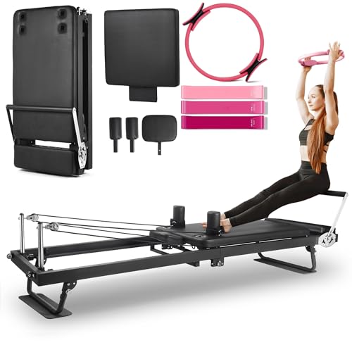 91.5inch Extended Foldable Pilates Reformer, Pilates Machine with Pilates Ring Circle & Headrest, Jumpboard, Dual Resistance Springs, Upgrade Pilates Equipment for Home Workout, up to 500 lbs