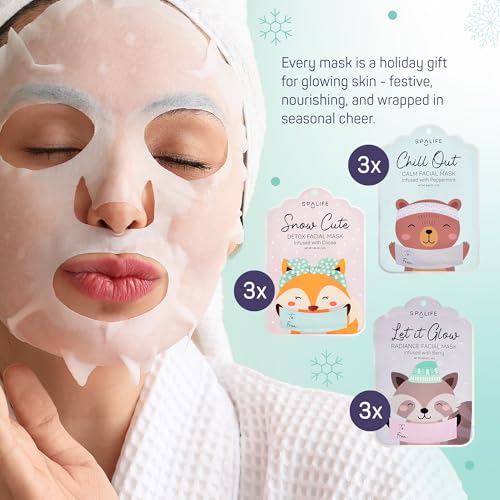 SpaLife Beauty Santa’s Workshop Christmas Face Mask Bundle | Korean Facial Masks | Hydrating, Soothing and Firming Sheet Mask Set | Christmas Face Masks for Women | Spa Party Favors | 12 Pack