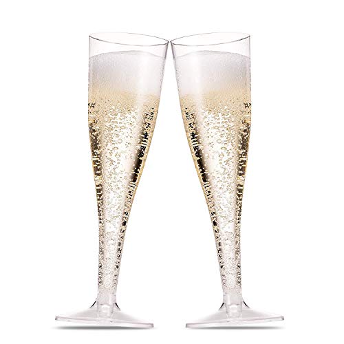 Munfix 50 Pack Gold Rimmed Plastic Champagne Flutes 5 Oz Clear Plastic Toasting Glasses Fancy Disposable Wedding Party Cocktail Cups with Gold Rim
