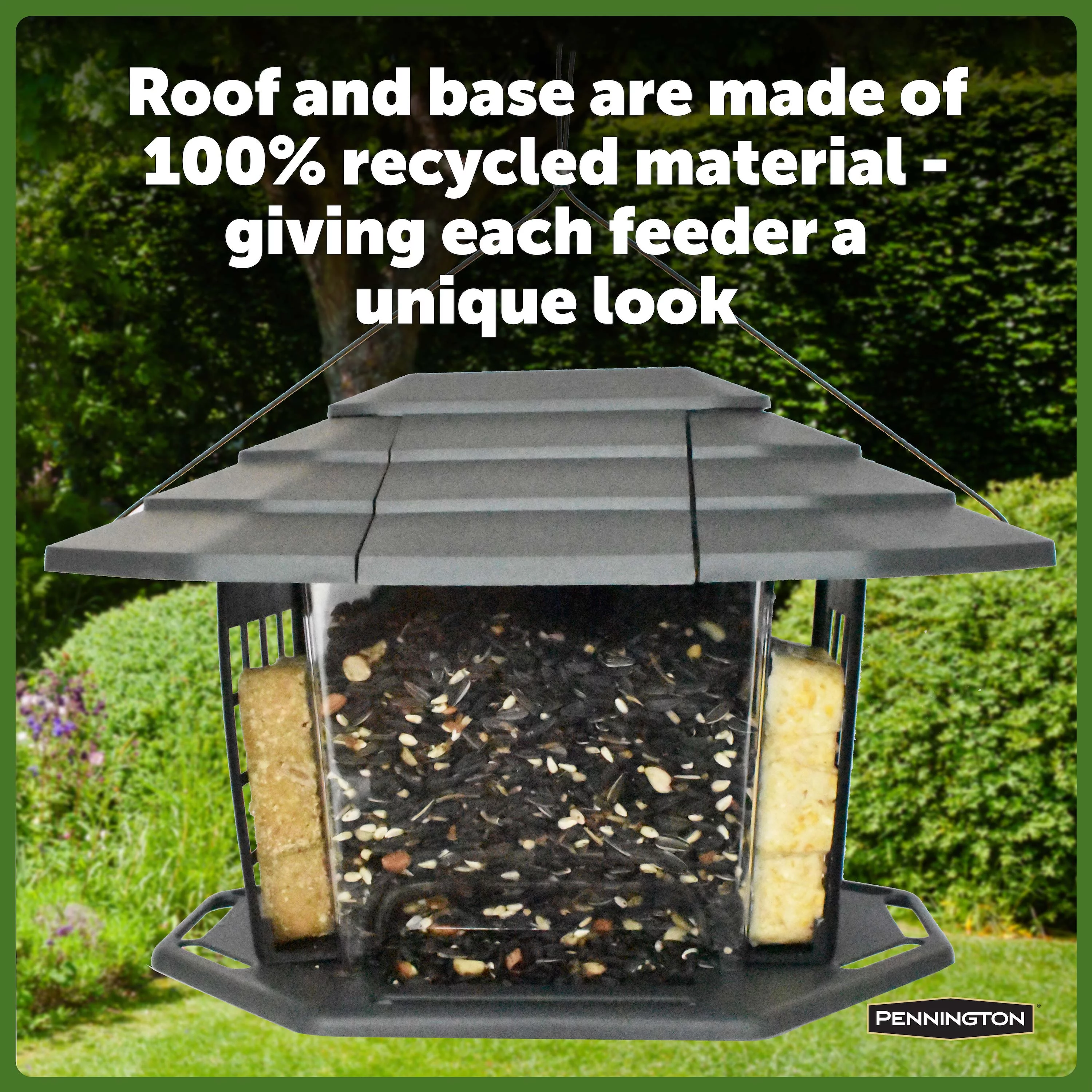 Pennington Earth Smart, Gray Recycled Resin EcoBistro Wild Bird Hopper Feeder 5 lb. Capacity, 2 Pack