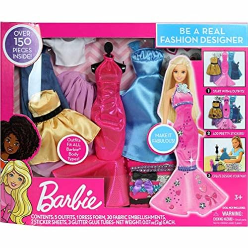 Tara Toys Barbie Be a Real Fashion Designer Classic Set DIY Doll Clothing Kit for Girls with Fabric, Ribbons, Stickers & Sketchbook Creative Fashion Toy for Ages 6+