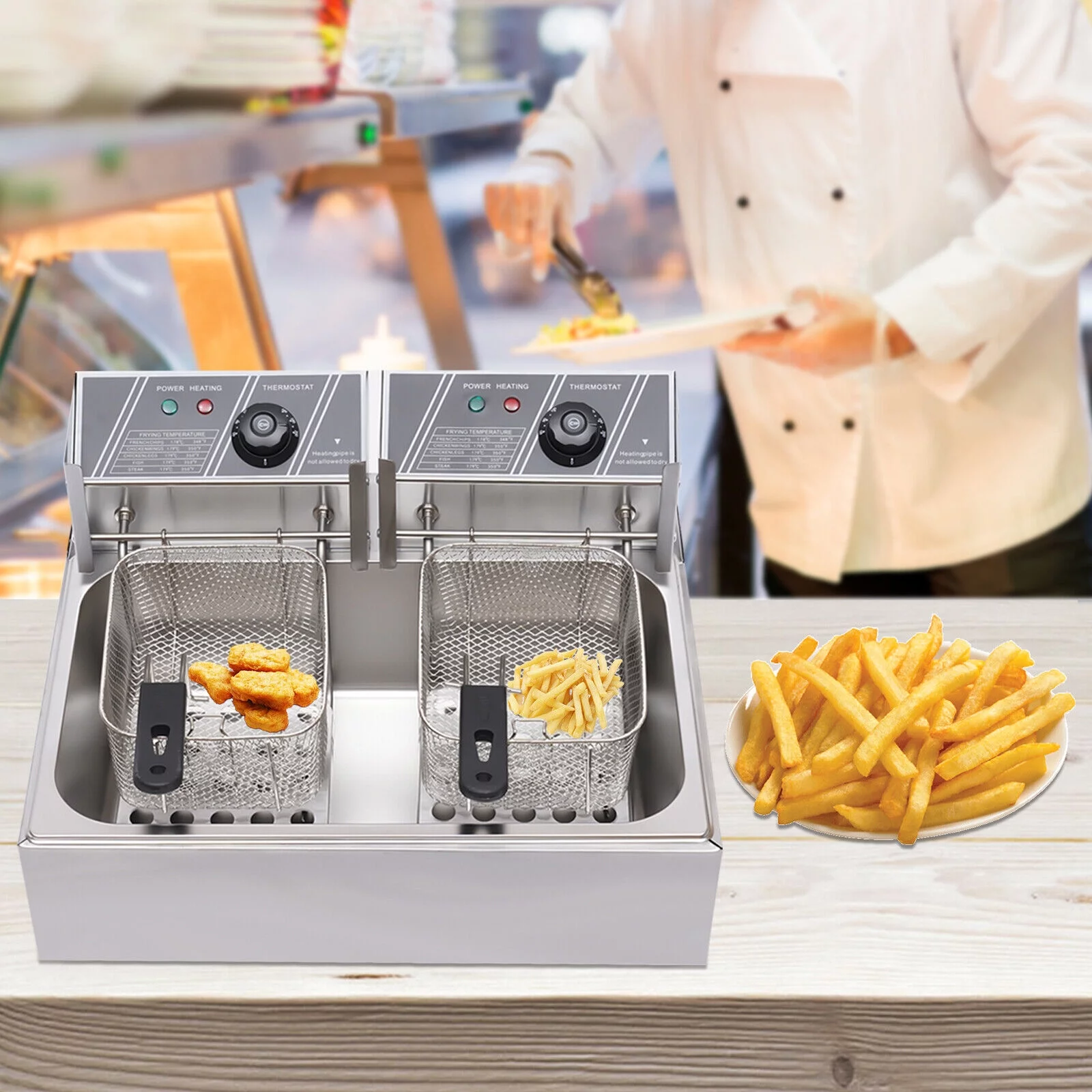 12L Commercial Electric Deep Fryer Cooking Machine Restaurant Fry Basket Stainless Steel 5000W