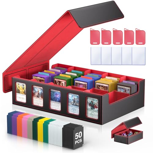Trading Card Storage Box 3900+ Capacity - 5-Row Card Case with Magnetic Lid & Commander Display for MTG TCG Sports Cards,Includes 5 Toploaders/50 Dividers/10 Stoppers/Dice Box/Cleaning Cloth