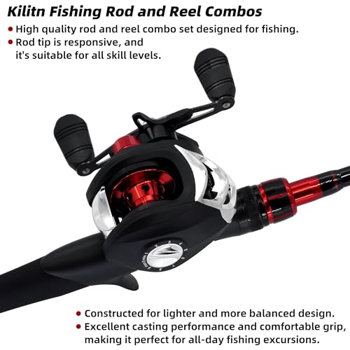 Kilitn Fishing Rod and Reel Combo, Baitcasting Combo Baitcast Reel 5 Foot Durable Fiberglass Telescopic Rod with Fishing Line Full Kits Comfortable Handle