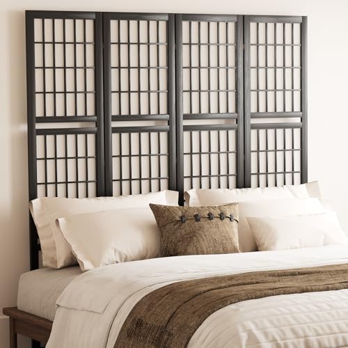 5.6FT Room Divider and Folding Portable Partition Screen, Chinese Japanese Shoji Style for Room Separation - 4 Panel (Natural)