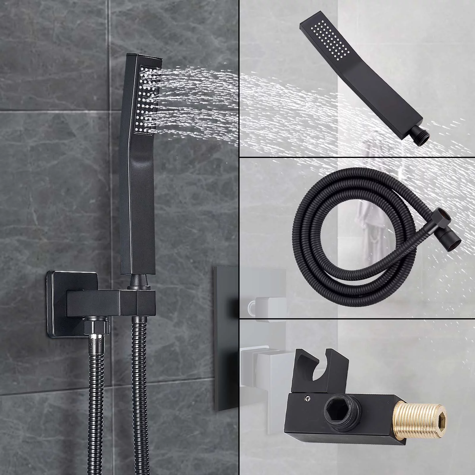 Zovajonia Matte Black Shower System 8 Inches Shower Faucet Set, Rain Shower Head with Handheld Spray Bathroom Wall Mount Shower Fixtures