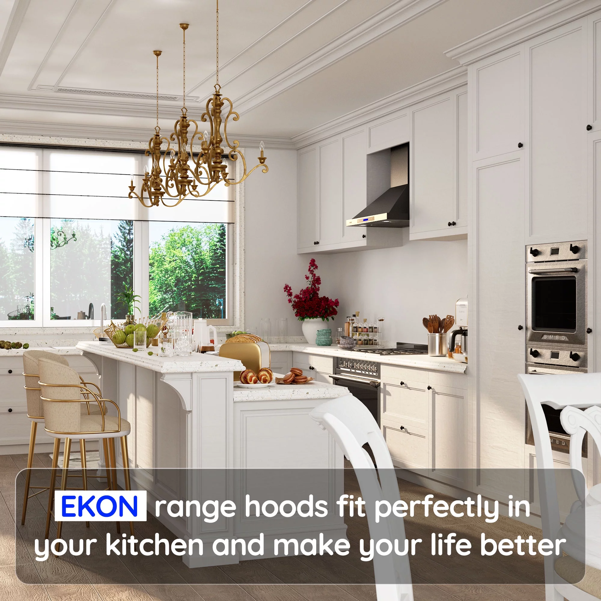 EKON Kitchen Expert 30 inch 900 CFM Convertible Black Stainless Steel Wall Mount Range Hood