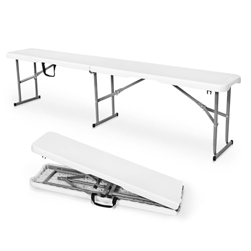 Folding Bench 6 Foot, Plastic Folding Bench Seat Portable Foldable Picnic Party Camping Dining Seat, White Garden Multipurpose Entertaining Activities