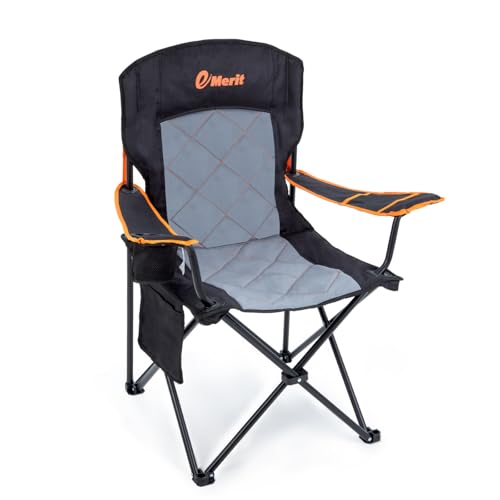 EMERIT 2 Pack Oversized Padded Camping Chair, 350LB Heavy Duty Quad Fold Chair with Arms, Collapsible Outdoor Chairs with Lumbar Back & Cup Holder
