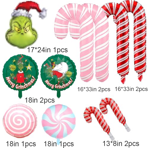 Pink Christmas Balloon Garland Arch Kit Xmas Pink Green Balloon Arch with Candy Mylar Balloons for Kids Party Grinchmas Party Christmas Birthday Decorations New Year Decor
