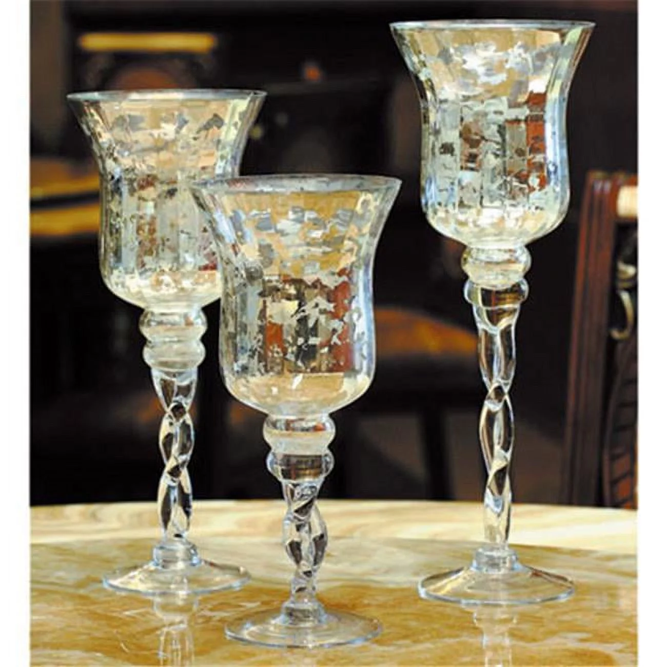 Diamond Star 74026 11.5 x 5.5 in. Antique Candle Holder Set, Clear