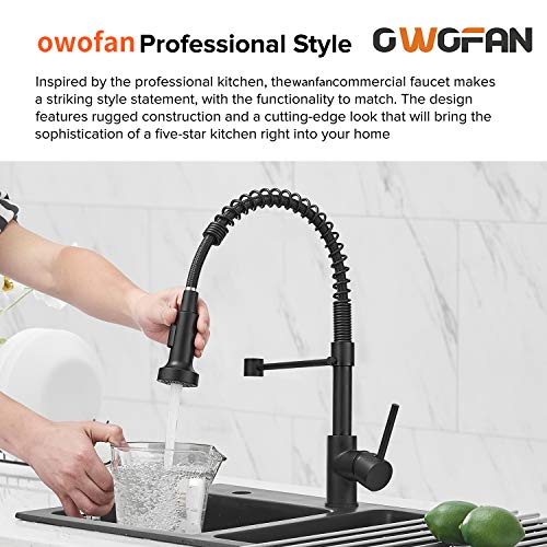 OWOFAN Kitchen Faucet with Pull Down Sprayer Brushed Nickel Stainless Steel 1 Handle Pull Out Spring Sink Faucets 1 Hole Or 3 Hole Dual Function for Farmhouse Camper Laundry Utility Rv Wet Bar