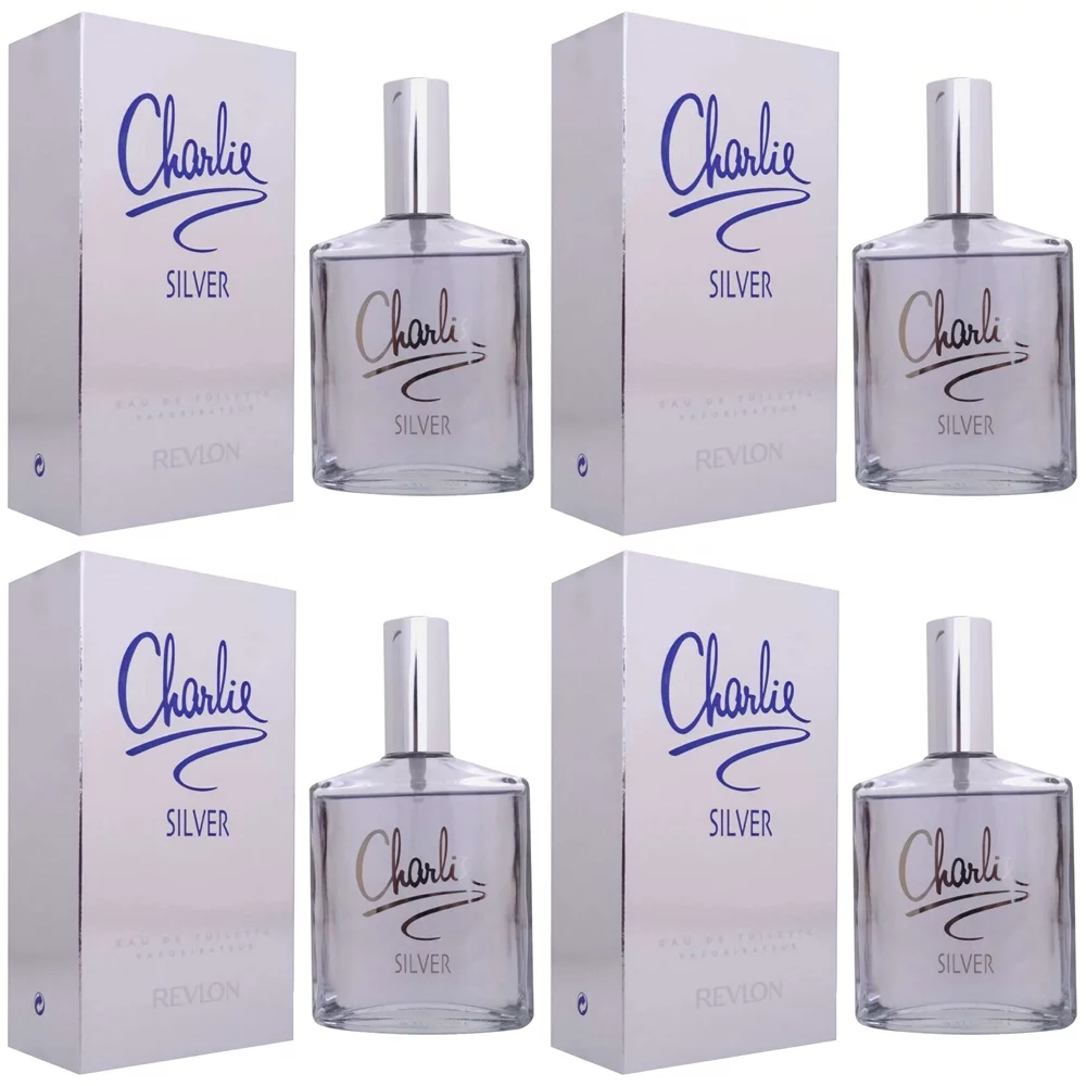 Pack of 4 New Charlie Silver by Revlon for WomenEau De Toilette Spray, 3.4 Ounce