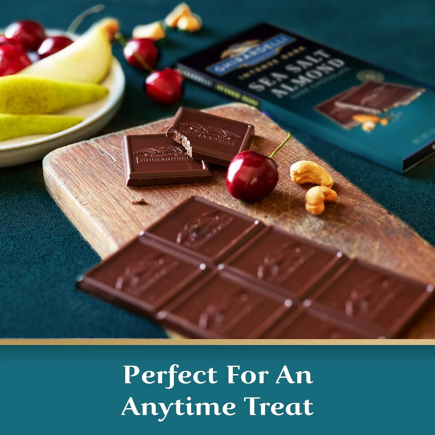 GHIRARDELLI Sea Salt Almond, Intense Dark Chocolate Bar, Valentine’S Day Chocolate Gifts, 3.5 Ounce Bar (Pack Of 4)