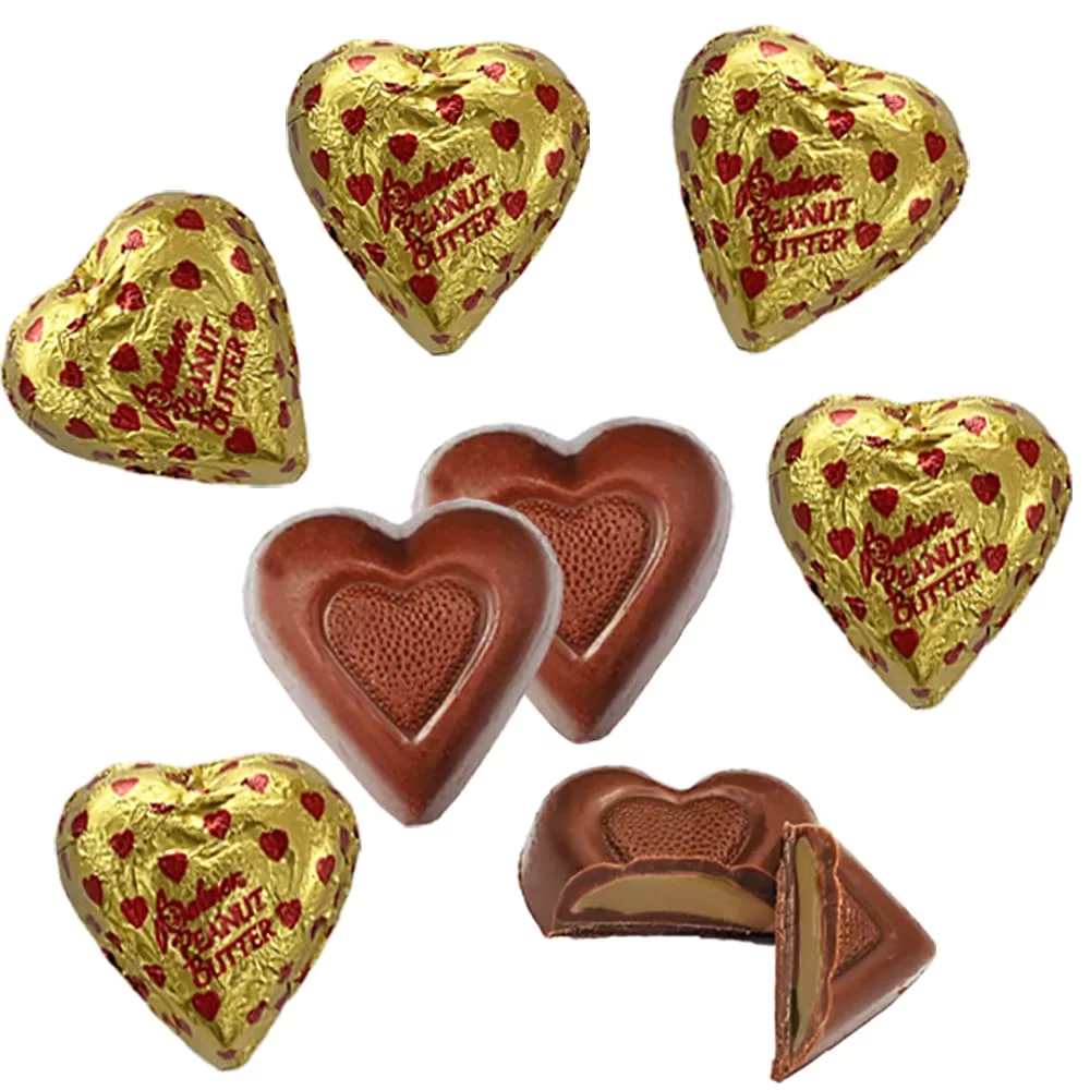 Valentine,S Milk Peanut Butter Chocolate Hearts, Milk Creamy Chocolaty Hearts, Holiday Treats, Individually Wrapped Foils, Kosher Certified Dairy (5 Pounds (Bulk))