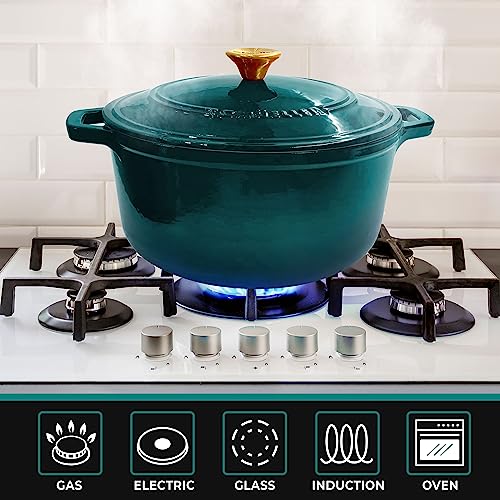 Mueller 6qt Enameled Cast Iron Dutch Oven, Heavy-Duty Casserole and Braiser Pan with Lid and Knob, Oven-Safe up to 500° F & Across All Cooktops, White