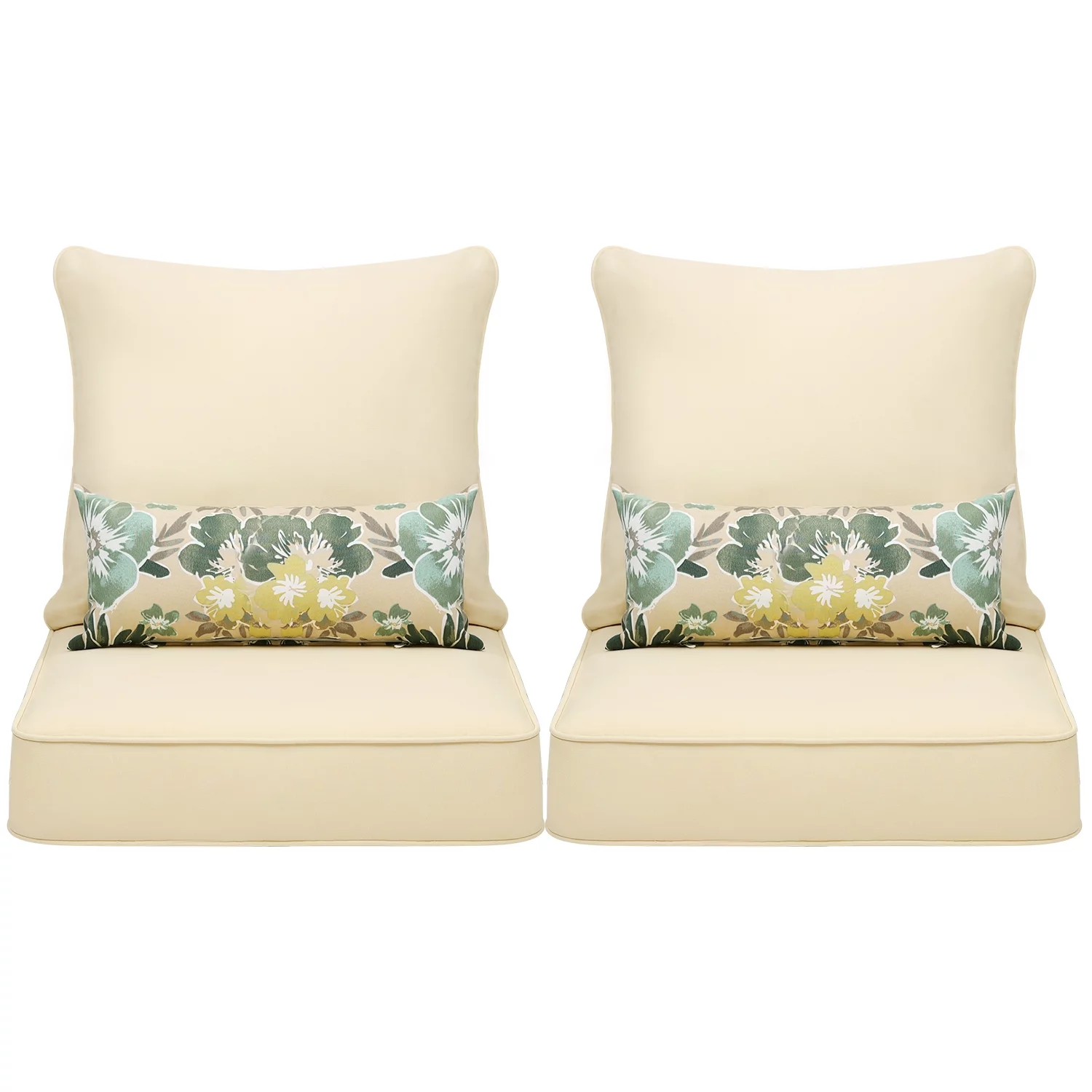 Aoodor 24'' x 24'' Outdoor Furniture Deep Seat Chair Cushion Set, Olefin Fabric Slipcover and Sponge Foam (Set of 2 Seats, 2 Backs, 2 Pillows)