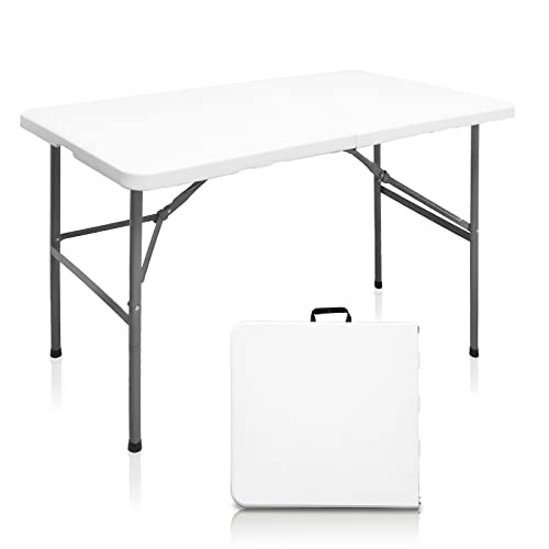 Folding Table 4 Foot Portable Folding Tables Heavy Duty Fold-in-Half Utility Table Small Indoor Outdoor Folding Square Card Table w/Handle for Picnic, Party, Camping (Black)