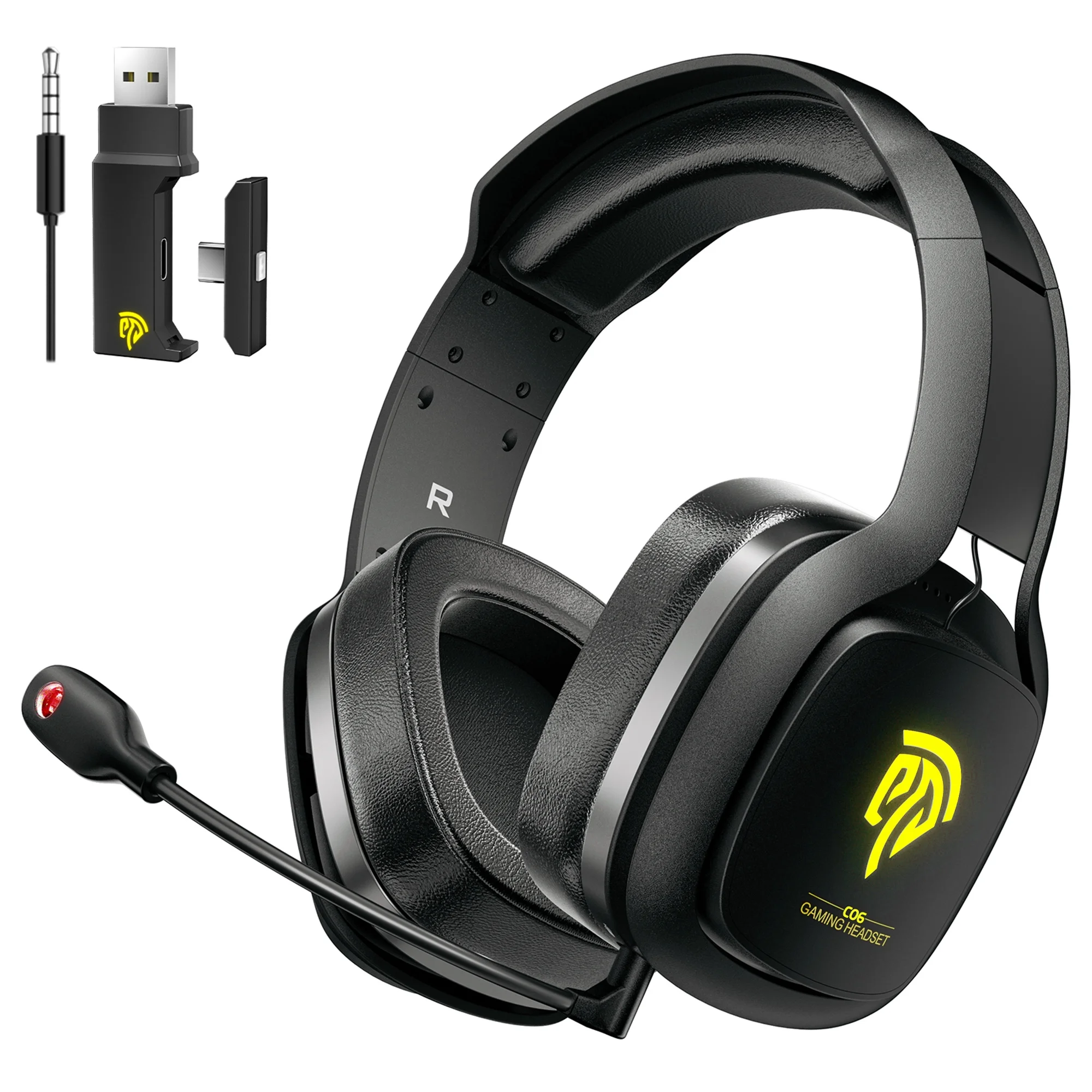 QUCOPRE Wireless PC Gaming Headset with Detachable Microphone for Desktop PS5 PS4 Switch Video Game Laptop PlayStation, 2.4G Bluetooth Over Ear Headphones with RGB Light, 3 Connection Modes