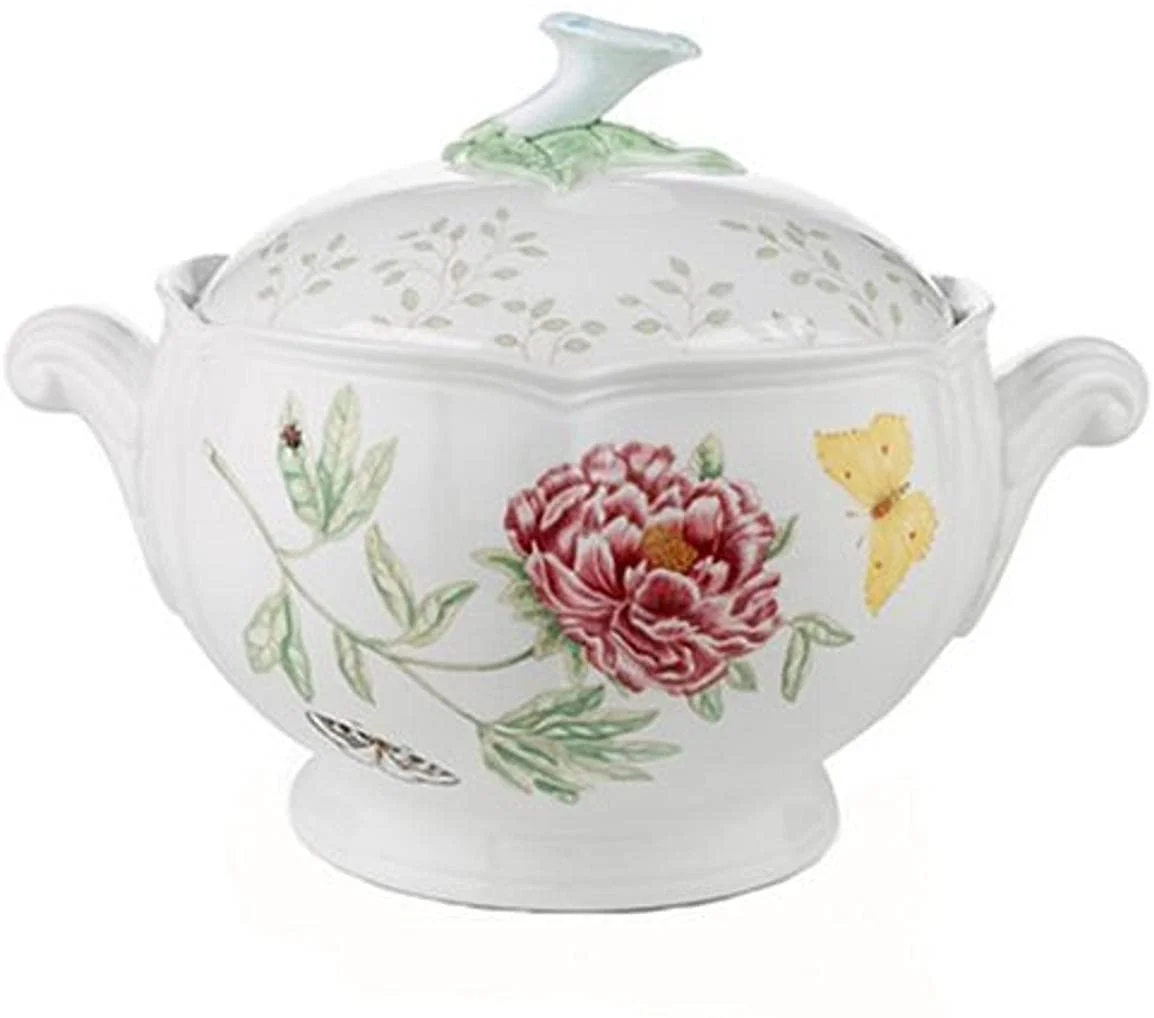 Meadow Round Covered Casserole, 2 Piece, White Body -