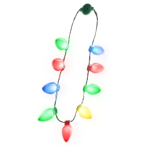 Windy City Novelties 4 Pack LED Light Up Christmas Bulb Necklace with 6 Dynamic Light Modes – Flashing Holiday Accessories for Parties, Parades & Festive Events - Bulk