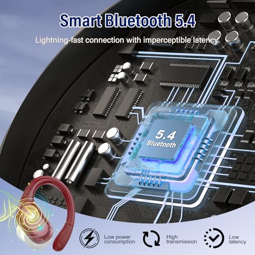 Wireless Earbuds Bluetooth 5.4 Headphones Sports, 75H Stereo Deep Bass Over Ear Buds with Earhooks, Bluetooth Earbuds with 4 ENC Mic, LED Display, IP7 Waterproof Earphone for Running, Red